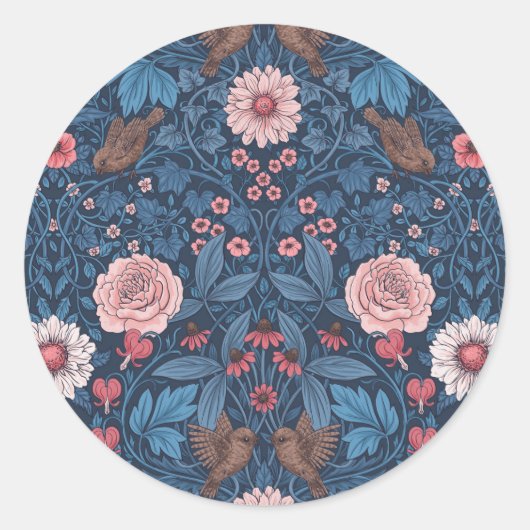 Wilde tuin in blauw ronde sticker (Voorkant)