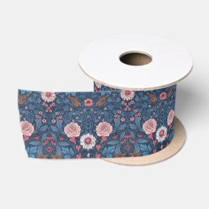 Wilde tuin in blauw satijnen lint