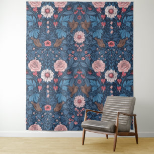 Wilde tuin in blauw wandkleed