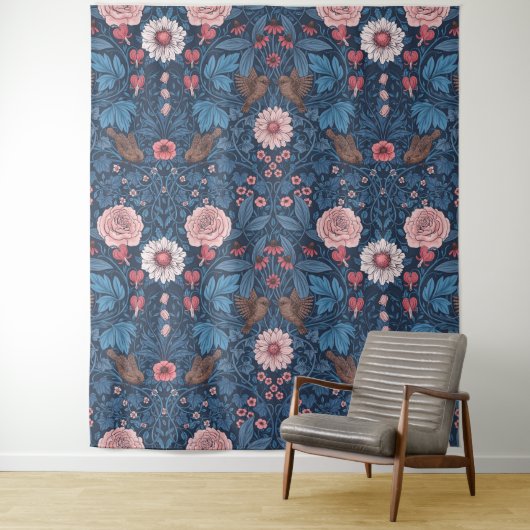Wilde tuin in blauw wandkleed (In situ)