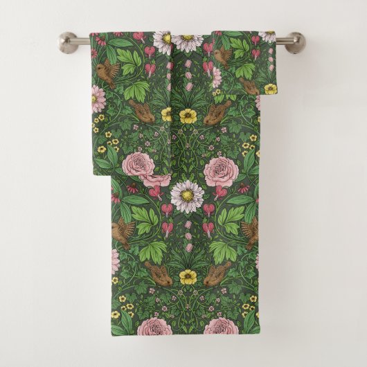 Wilde tuin in het groen bad handdoek (Insitu)