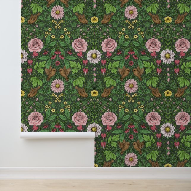 Wilde tuin in het groen behang (Applicatie)