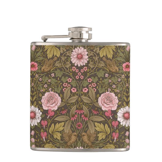 Wilde tuin op koffiebruin heupfles (Voorkant)