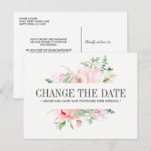 wilde tuin | Pink Flowers BRUILOFT WIJZIG DE DATUM Aankondigingskaart (Voorkant / Achterkant)