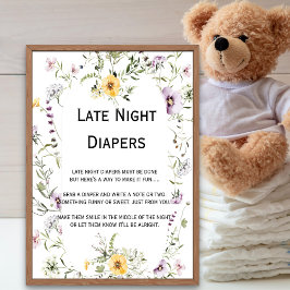 Wilde tuinbloei Late Night Diaper Sign Poster