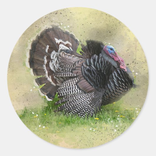 Wilde Turkije in Floral Field Ronde Sticker (Voorkant)