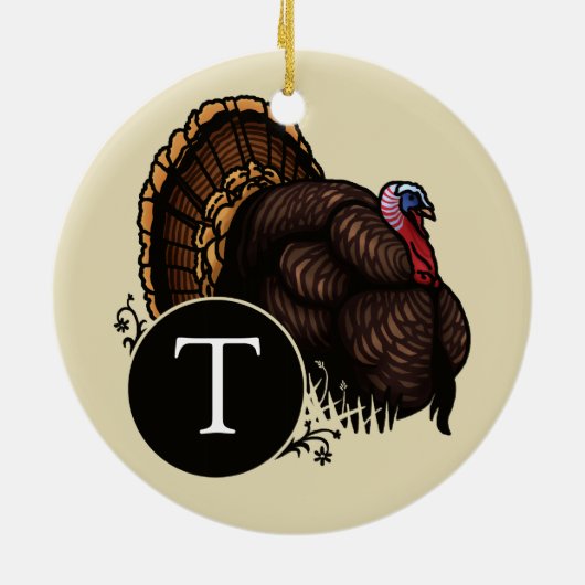 Wilde Turkije met monogram Keramisch Ornament (Achterkant)