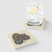 Wilde Turkije met monogram Stenen Onderzetter (Zijkant)