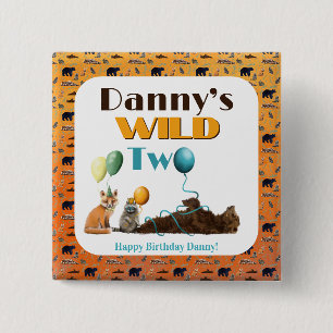 Wilde twee dieren tweede verjaardagsfeest borden vierkante button 5,1 cm