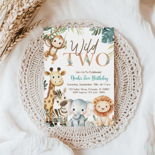 Wilde twee safari dieren jongen verjaardagsfeestje kaart