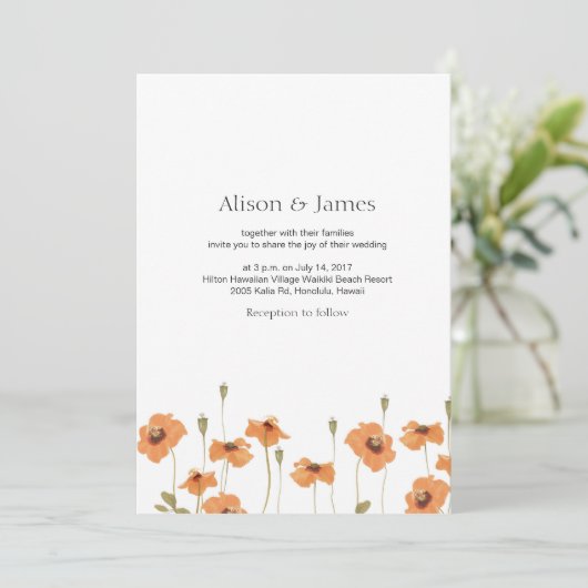 Wilde uitnodiging voor het bruiloft van papaver (Staand voorkant)