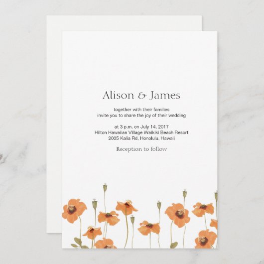 Wilde uitnodiging voor het bruiloft van papaver (Voorkant / Achterkant)