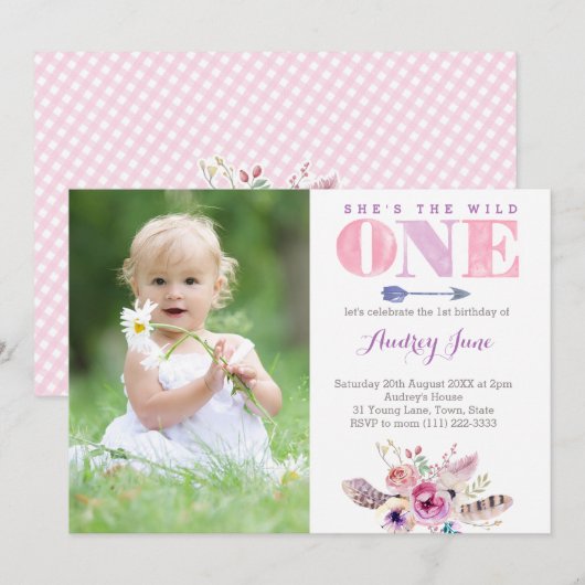 wilde uitnodigingen , de grote , eerste verjaardag (Voorkant / Achterkant)