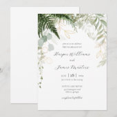 Wilde varen groen en gouden bruiloft kaart (Voorkant / Achterkant)