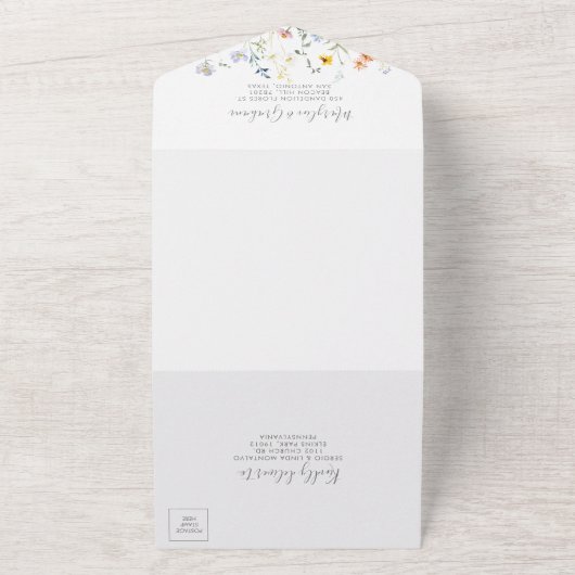 Wilde veelkleurige bloemenbruiloft all in one uitnodiging (Buitenkant)