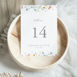 Wilde veelkleurige bloemenbruiloft kaart<br><div class="desc">This wild multicolor floral wedding table number is perfect for a rustic wedding. The design features watercolor pink,  blush,  purple,  navy and white elegant flowers with emerald green leaves. This is a double sided table number. Add each table number you need to your cart individually.</div>