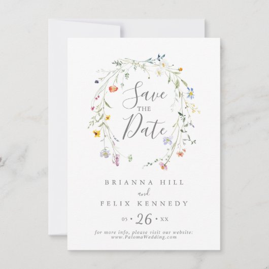 Wilde veelkleurige bloemenbruiloft save the date (Voorkant)