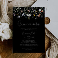 Wilde veelkleurige bloemig zwart quinceañera