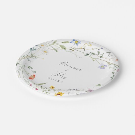 Wilde veelkleurige bloemige bruidstaart papieren bordje (Gekanteld)