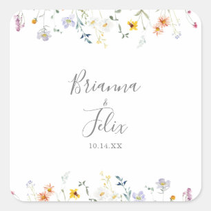 Wilde veelkleurige bloemige bruiloft envelop afdic vierkante sticker
