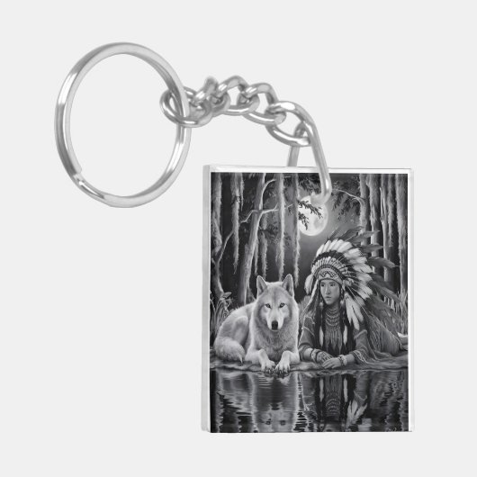 Wilde verbinding: Wolf en Meisje Sleutelhanger (Voorkant Links)