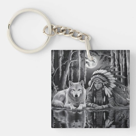 Wilde verbinding: Wolf en Meisje Sleutelhanger (Voorkant)