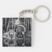 Wilde verbinding: Wolf en Meisje Sleutelhanger (Achterkant)