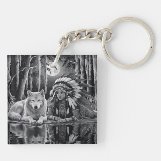 Wilde verbinding: Wolf en Meisje Sleutelhanger (Achterkant)