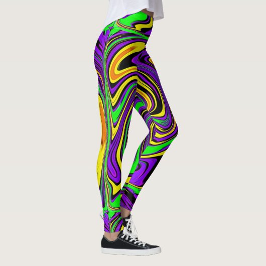 Wilde verf Groen Paars en Geel Abstract Leggings (Rechts)