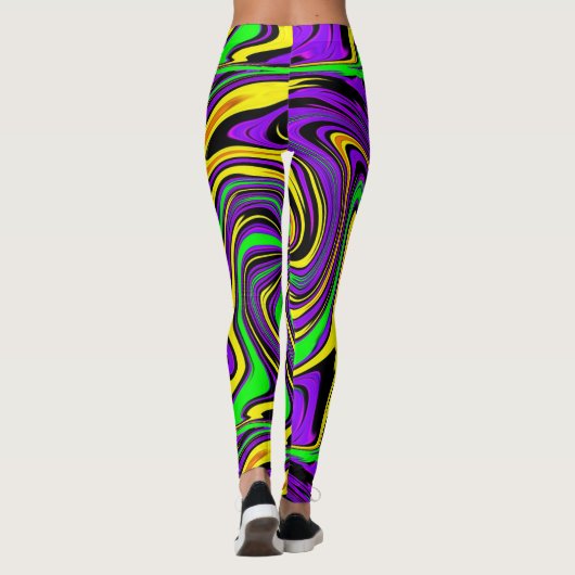 Wilde verf Groen Paars en Geel Abstract Leggings (Achterkant)