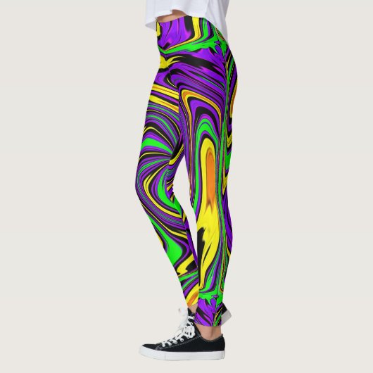 Wilde verf Groen Paars en Geel Abstract Leggings (Links)