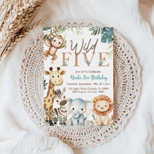 Wilde Vijf Safari Dieren Jongens Verjaardagsfeestj Kaart