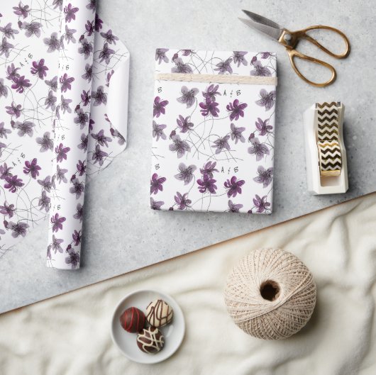 Wilde Violets Waterverf Handgeschilderd monogramme Cadeaupapier (Crafts)