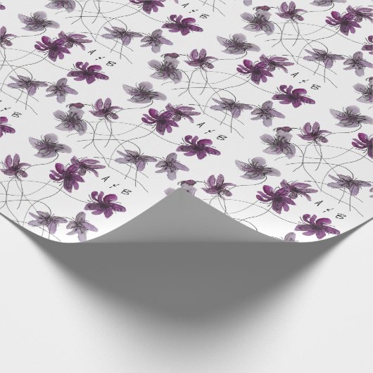 Wilde Violets Waterverf Handgeschilderd monogramme Cadeaupapier (Hoek)