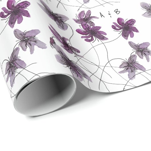 Wilde Violets Waterverf Handgeschilderd monogramme Cadeaupapier (Rol Hoek)