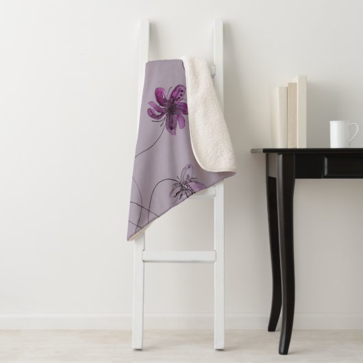 Wilde Violets Waterverf Handgeschilderd monogramme Sherpa Deken (In situ)