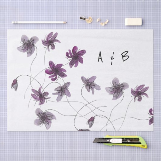 Wilde Violets Waterverf Handgeschilderd monogramme Tissuepapier (Craft)