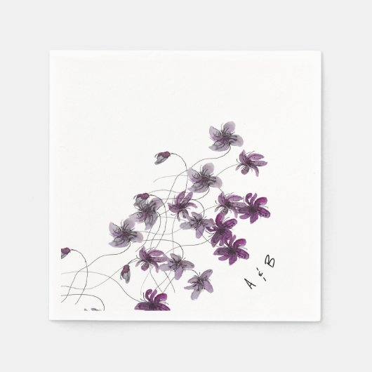 Wilde Violets Waterverf Handgeschilderd Servet (Voorkant)