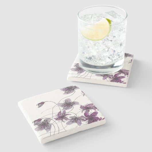 Wilde Violets Waterverf Handgeschilderd Stenen Onderzetter (Zijkant)