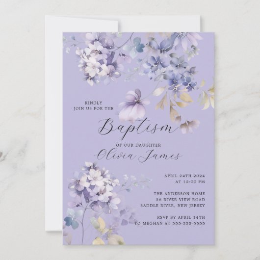 Wilde viooltjes doop kaart (Voorkant)