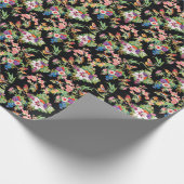 Wilde vogelbloemen: zwart cadeaupapier (Hoek)