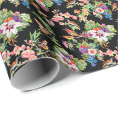Wilde vogelbloemen: zwart cadeaupapier (Rol Hoek)