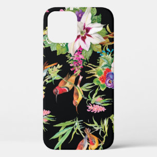 Wilde vogelbloemen: zwart Case-Mate iPhone case