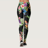Wilde vogelbloemen: zwart  leggings (Achterkant)