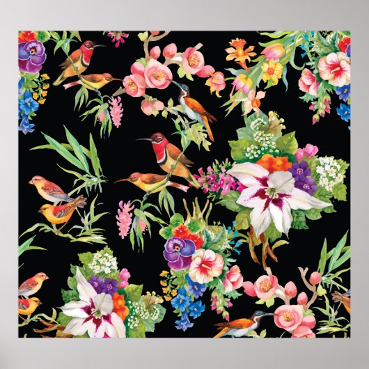 Wilde vogelbloemen: zwart  poster (Voorkant)