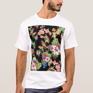 Wilde vogelbloemen: zwart t-shirt