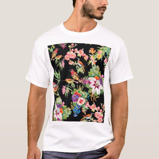 Wilde vogelbloemen: zwart t-shirt (Voorkant)