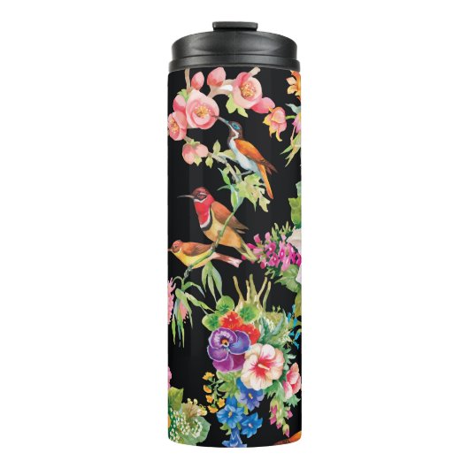 Wilde vogelbloemen: zwart thermosbeker (Voorkant)