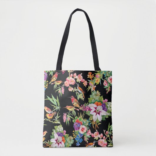 Wilde vogelbloemen: zwart tote bag (Voorkant)