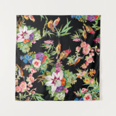 Wilde vogelbloemen: zwart wandkleed (Voorkant (horizontaal))